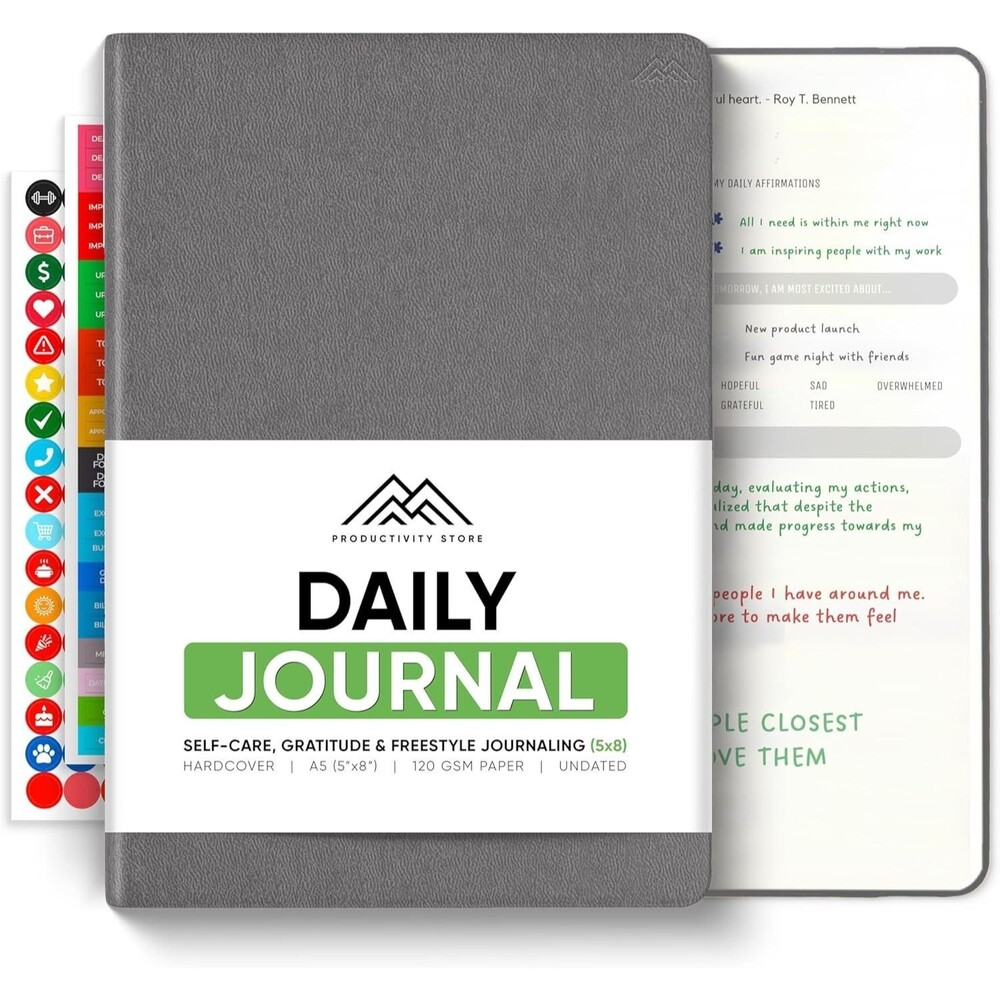 Journal For Men & Women - Gratitude & Self Care Journal With Prompts Grey